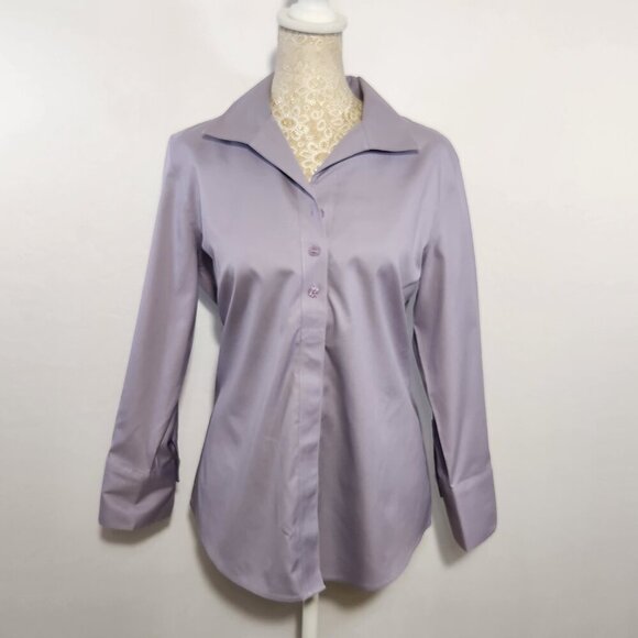 Chico's Women's Size 0/4-6 Lavender Non Iron Stretch 3/4 Sleeve Button Up Shirt - Picture 1 of 14